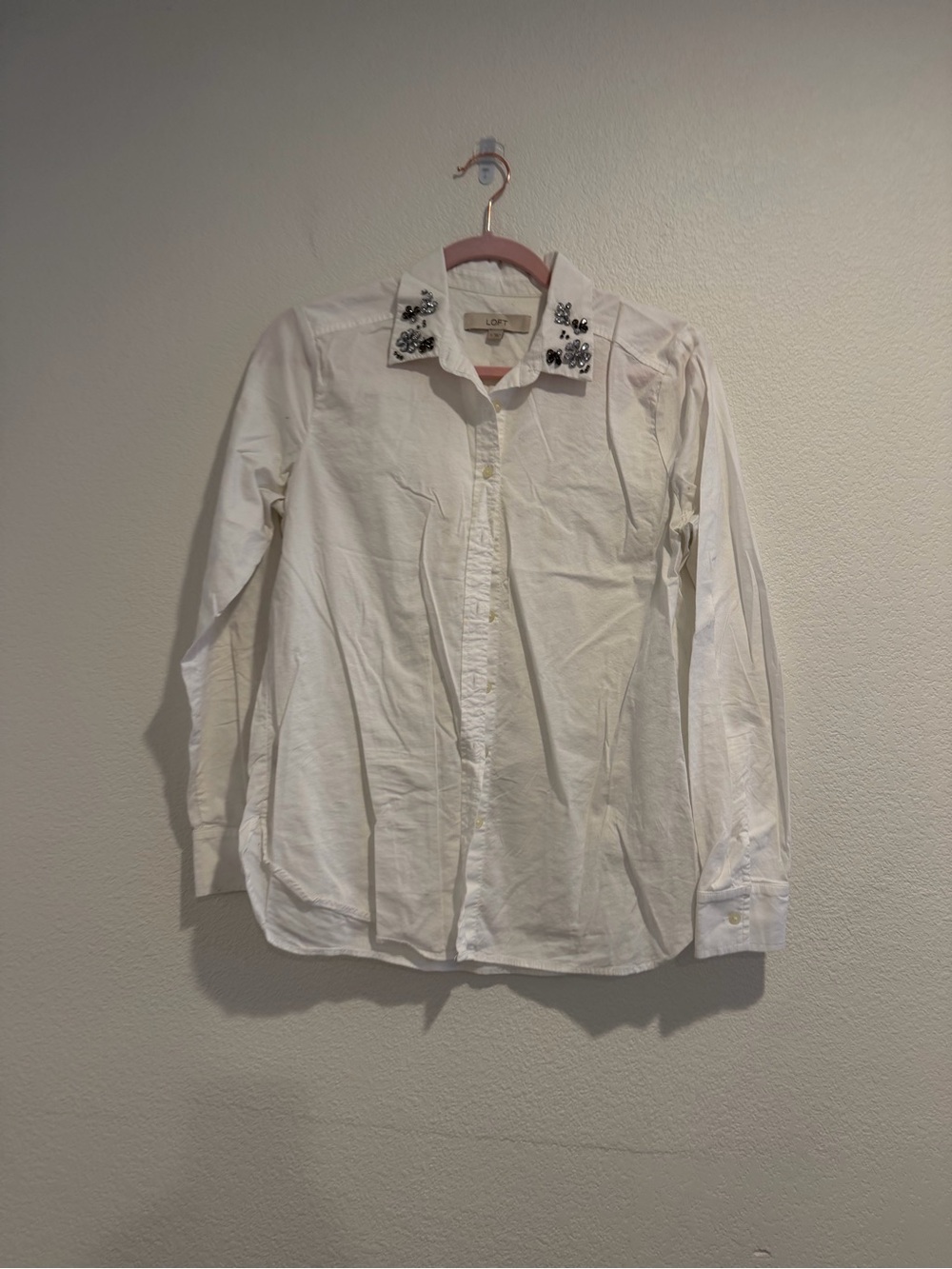 Loft | White Embellished Collar Button-Up Shirt - Size S